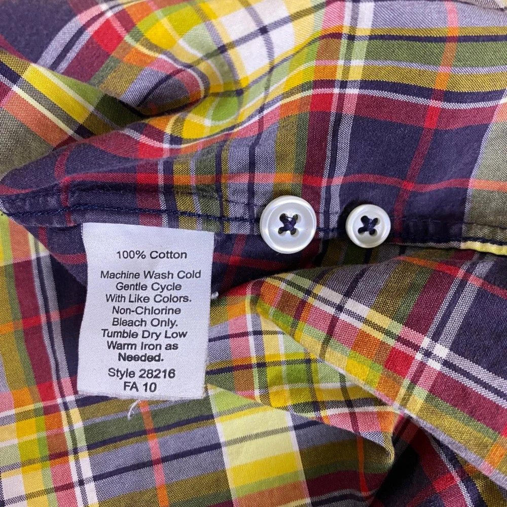 J.Crew 2 Ply‎ Button Down Shirt Men's Size XL Plaid Purple Yellow 100% Cotton